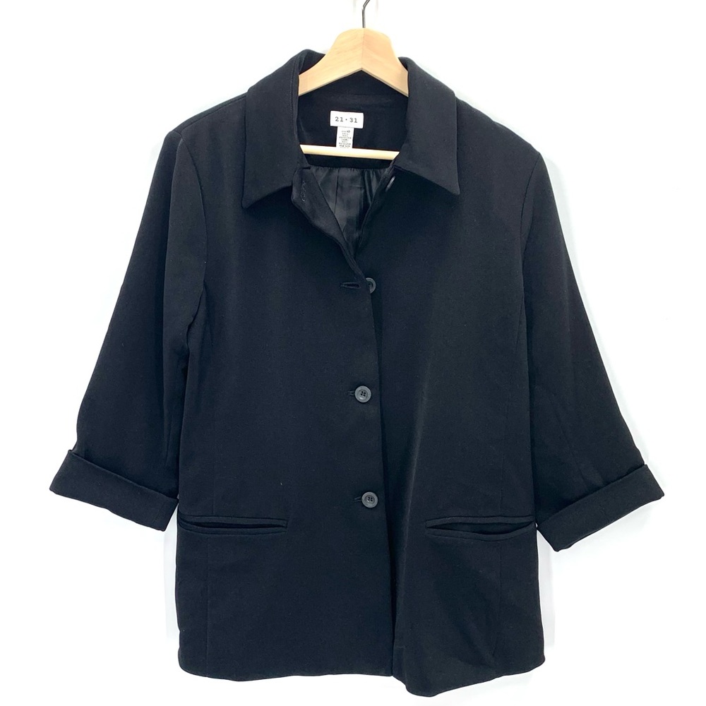 Vintage Blazer by 21•31 Black 3/4 Sleeve Pointed Collar Jacket Blazer Size 10